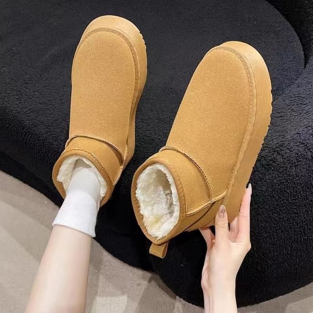 Asterisk-Platform Fleece-Lined Short Snow Boots