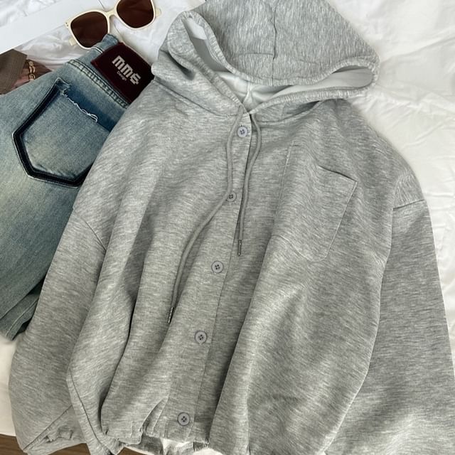Iduna-Drawstring Hooded Pocket Detail Button Jacket