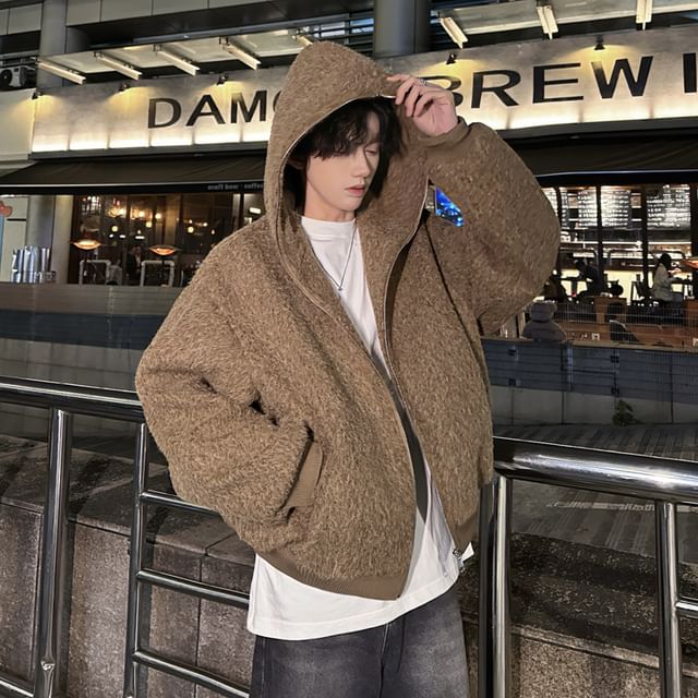 Orungeetun-Plain Hood Zip Jacket