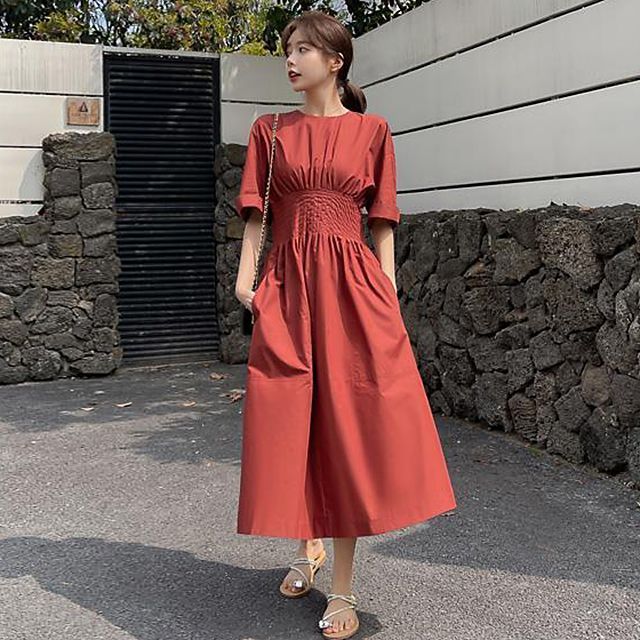 knee length dresses for ladies Light Pink Smocked Ruffle Tiered Tulle Midi Dress main image 0