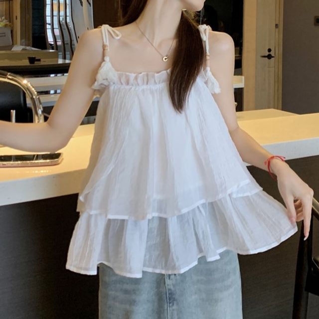 white ruffle cami