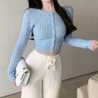 SUGARUS - Long-Sleeve Cropped Button-Up Knit Top