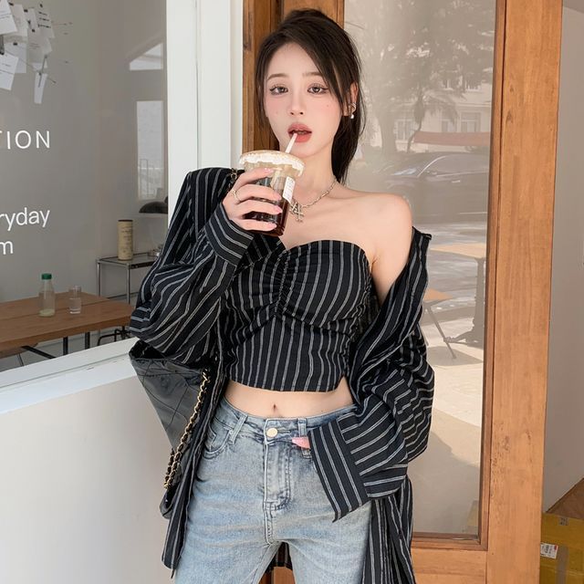 Shirring Bustier Layered Shirts todayful shirring bustier layered 