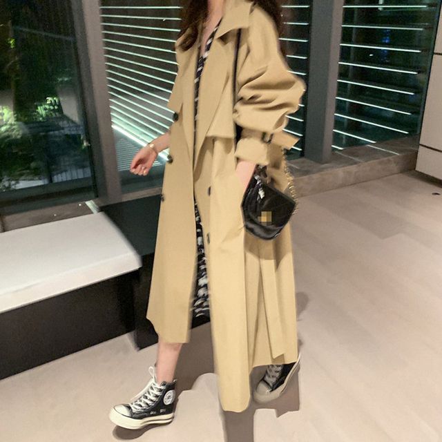 Double-Breasted Long Trench Coat