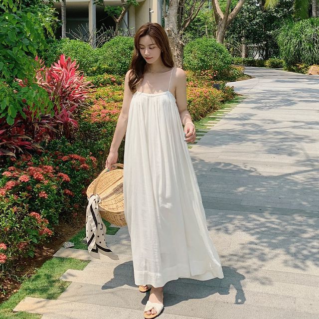 Pensacola - Spaghetti Strap Plain Maxi A-Line Dress | YesStyle