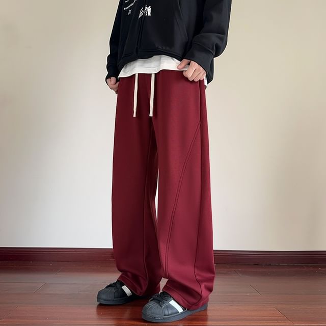 Bay Go Mall-Drawstring Waist Plain Wide Leg Pants
