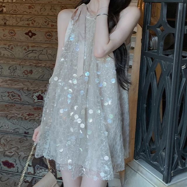 Juloliex - Halter Sequin Mini Smock Dress | YesStyle Juloliex - Halter Sequin Mini Smock Dress | YesStyle