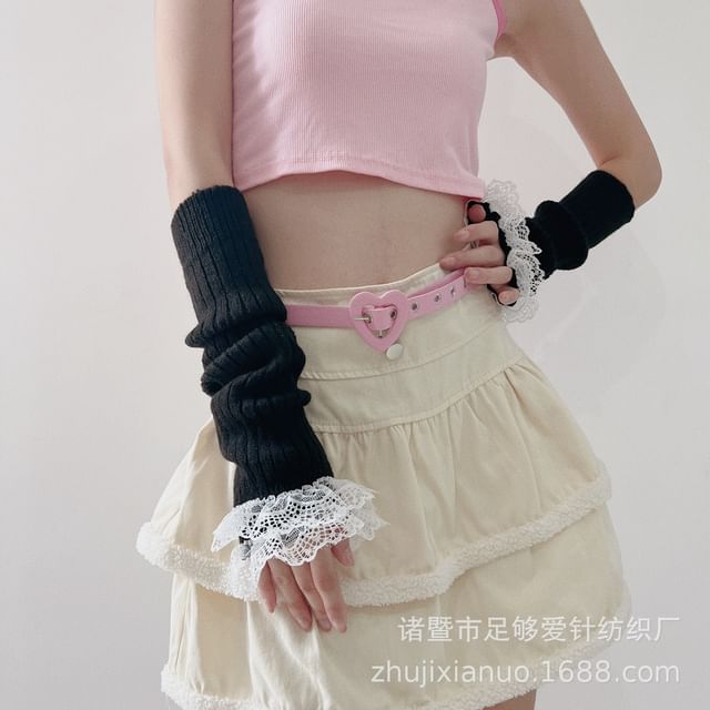 Epoch-Ruffle Ribbed Knit Arm Sleeves