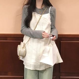 Essere-Plain Frill Trim Long Camisole Top