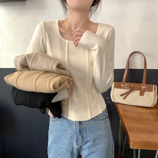 Dragan Pulse-Square Neck Plain Sweater