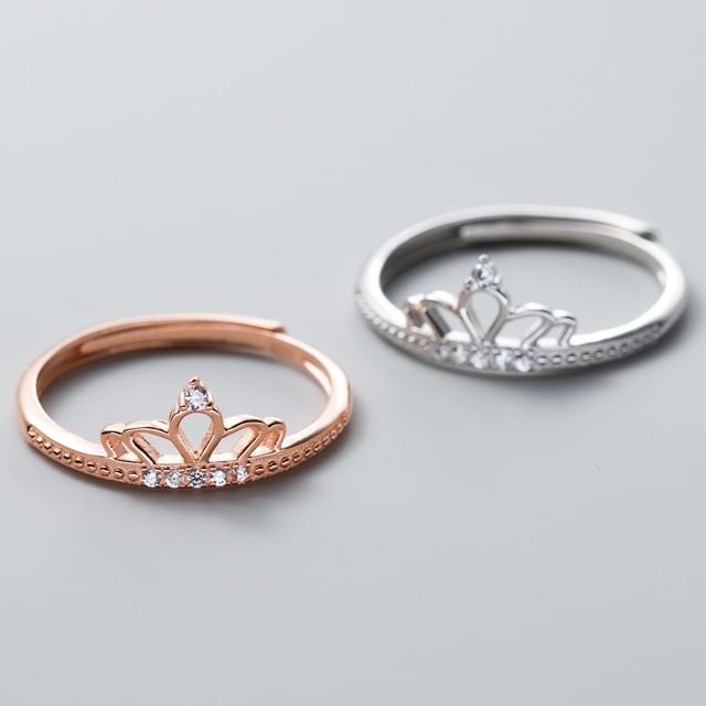 A-ROCH-S925 Sterling Silver Tiara Rhinestone Open Ring