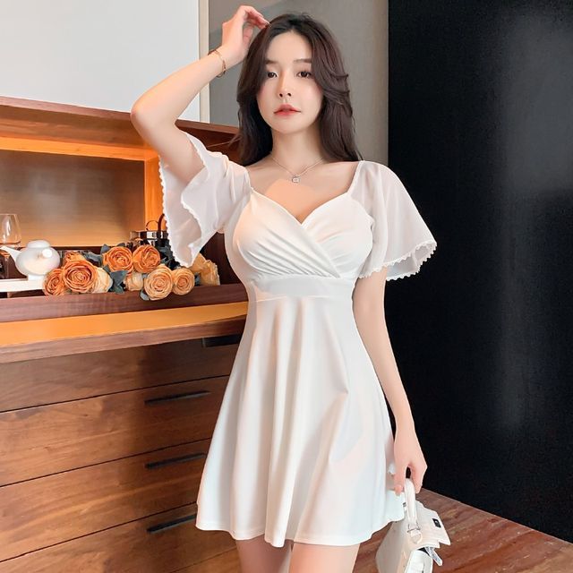Xylienna - Short-Sleeve V-Neck Plain Mini A-Line Dress | YesStyle Xylienna - Short-Sleeve V-Neck Plain Mini A-Line Dress | YesStyle