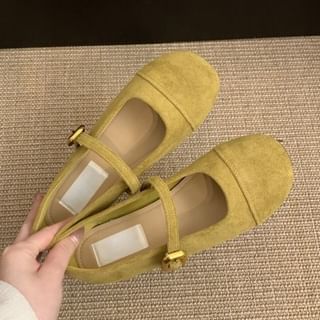 Anran-Plain Faux Suede Mary Jane Flats