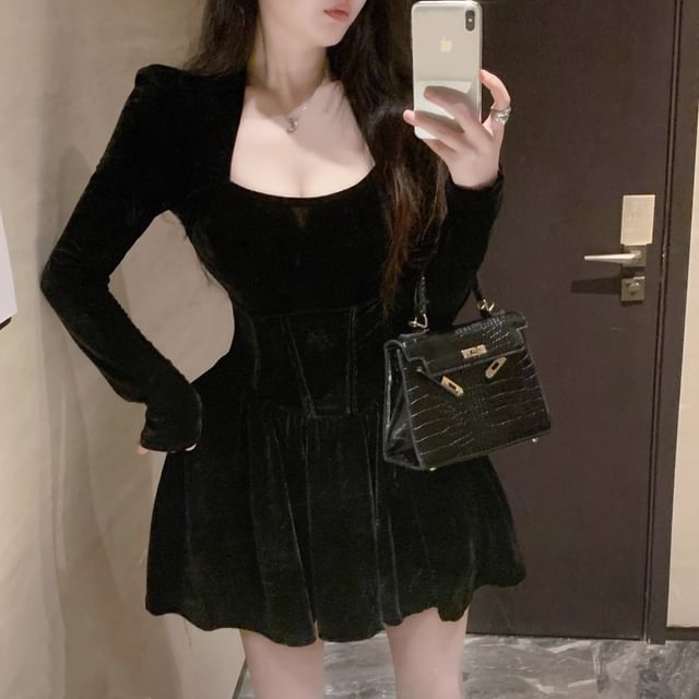 knee length dresses for ladies Luxe Night Out Velvet Corset Mini Dress