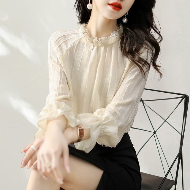 Dragan Pulse-Long-Sleeve Contrast Stitching Blouse