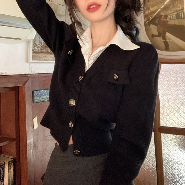 Shinsei-Collared Mock Two Piece Cardigan
