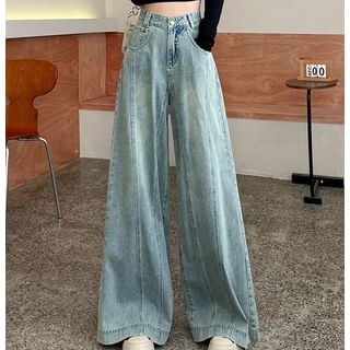 Kenning-High Waist Washed Wide Leg Jeans