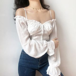 Off-Shoulder Long-Sleeve Blouse YesStyle