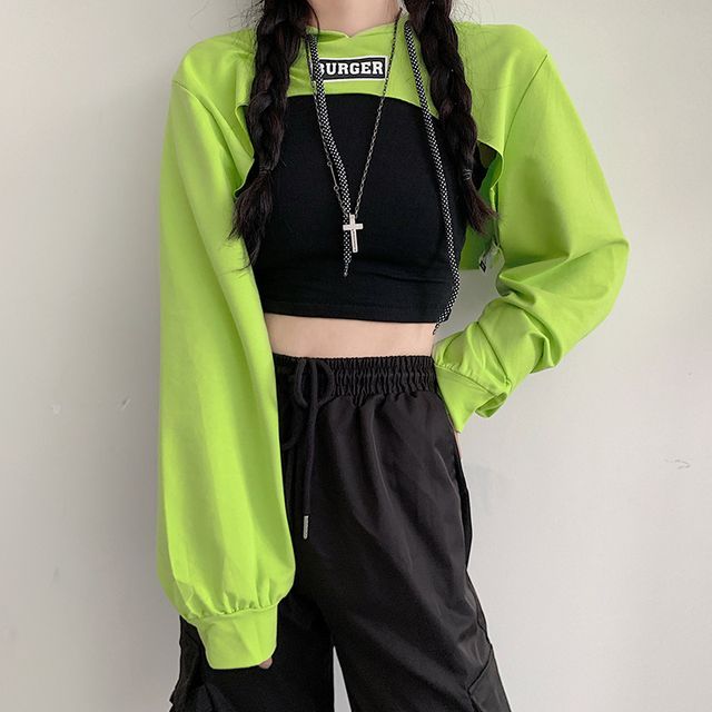 neon green crop top hoodie