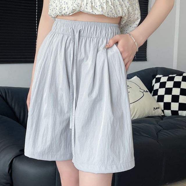 Dovitade-Mid Rise Plain Wide Leg Shorts