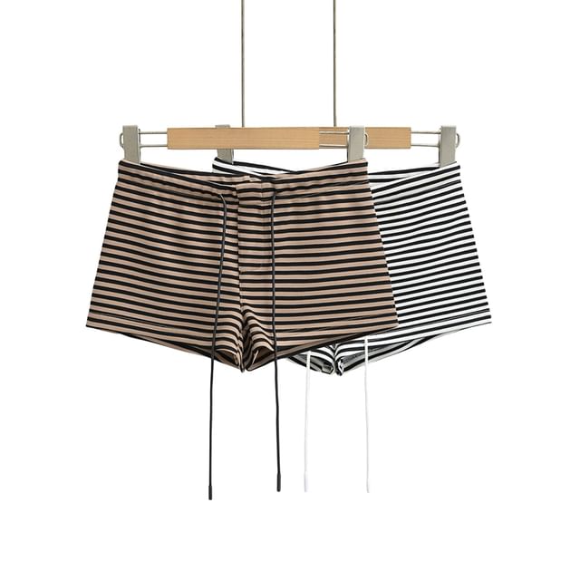 Ulark-Drawstring Waist Striped Hot Pants