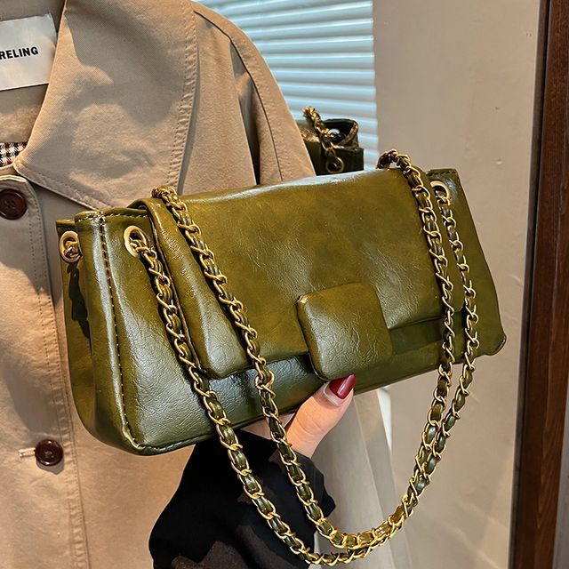 Leather Faux Bag with Chain Red Whipstitch Shoulder Detailing main image 0