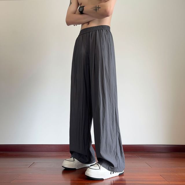 Deepwood-Mid Rise Plain Wide Leg Pants
