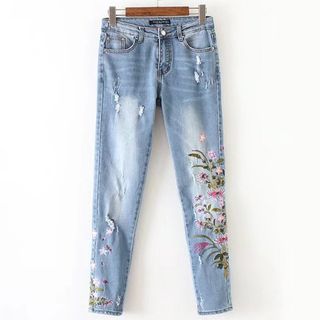 Starsavvy - Flower Embroidered Skinny Jeans | YesStyle