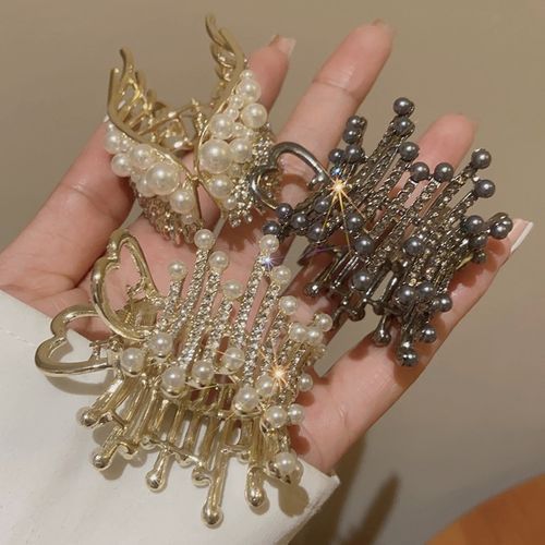 Miss A Rhinestone & Pearl Hair Pins Gold