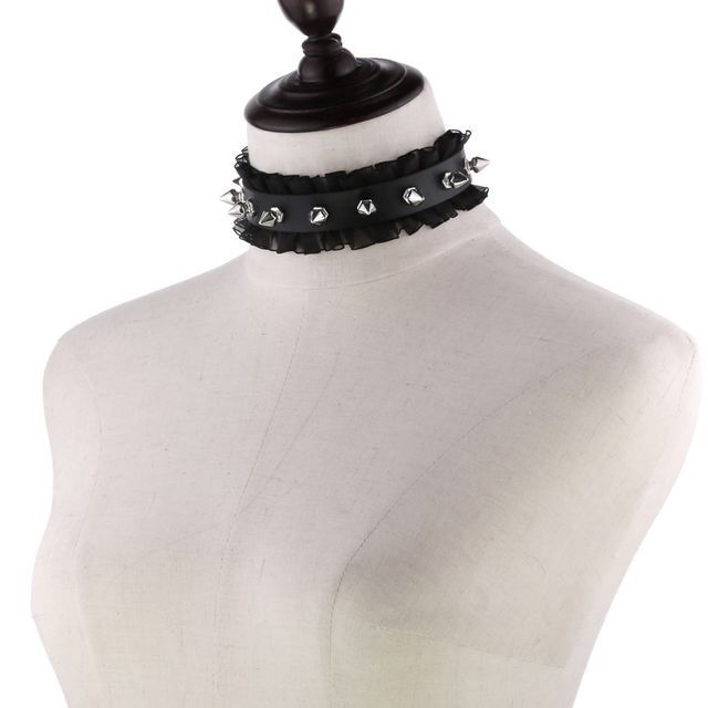 SURELIN-Frill Studded Faux Leather Choker