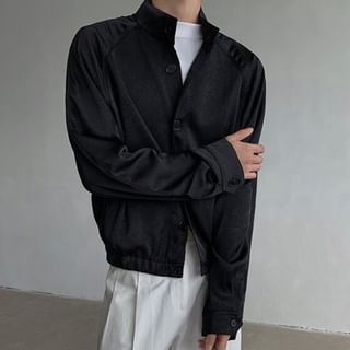 ravewider-Stand Collar Plain Single-Breasted Jacket