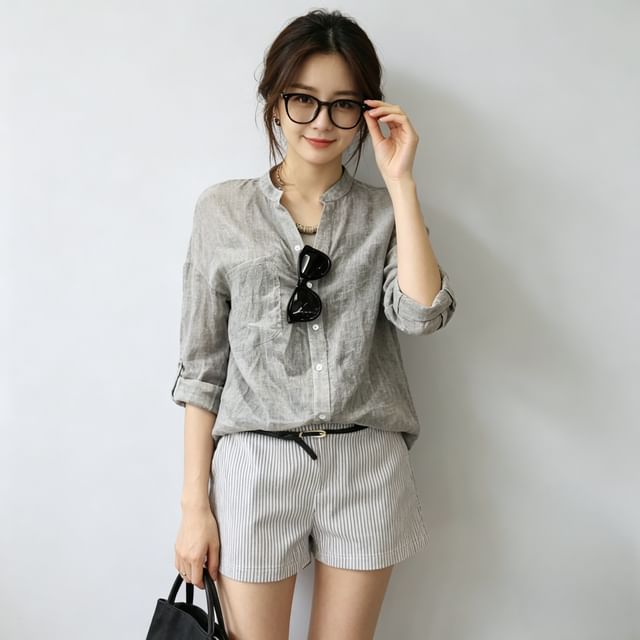 Supernova-Button-Up Linen Blouse
