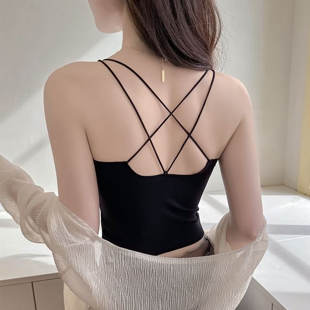 evanesce-Strappy Plain Crop Bra Top