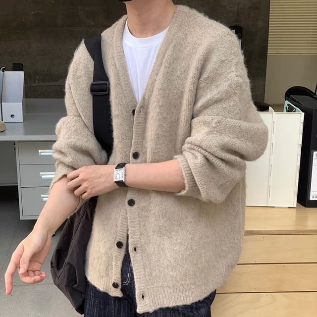 Orungeetun-V-Neck Plain Oversized Cardigan