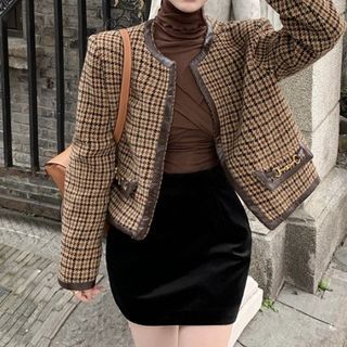 Rerise - Plaid Tweed Jacket / Skirt / Turtleneck Top | YesStyle