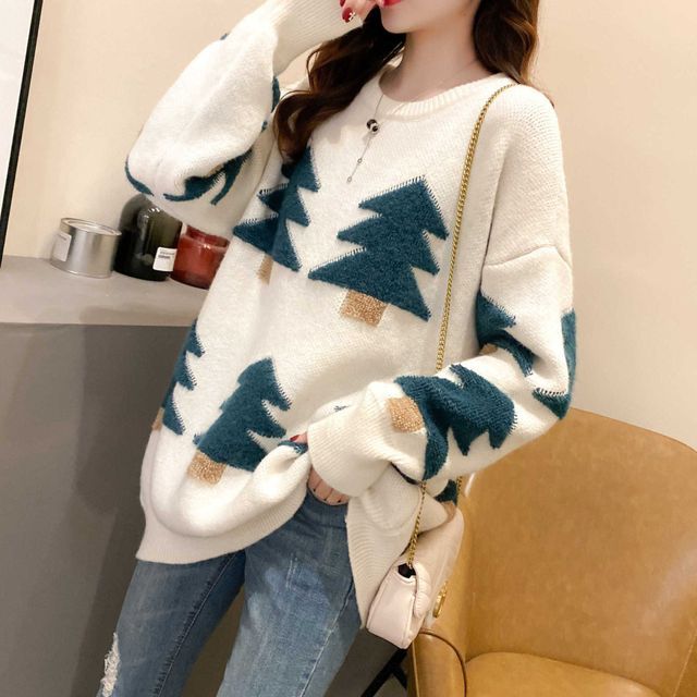 Chrisinn - Christmas Tree Print Sweater 