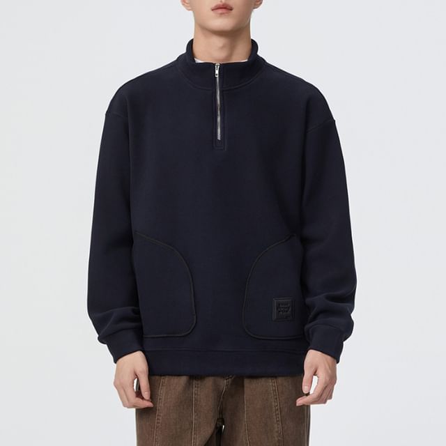 Nataro-Stand Collar Plain Half Zip Sweatshirt