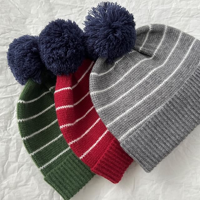 TAAK-Pom Pom Striped Beanie