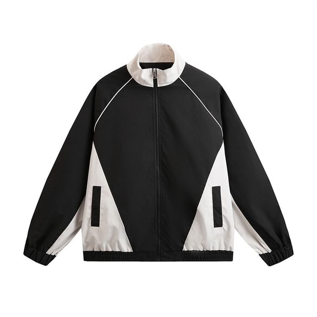 Lefitt-Stand Collar Two Tone Zip-Up Jacket