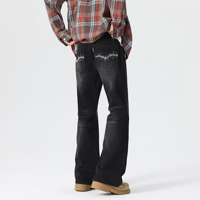 Denimic-Mid Rise Washed Flared Jeans