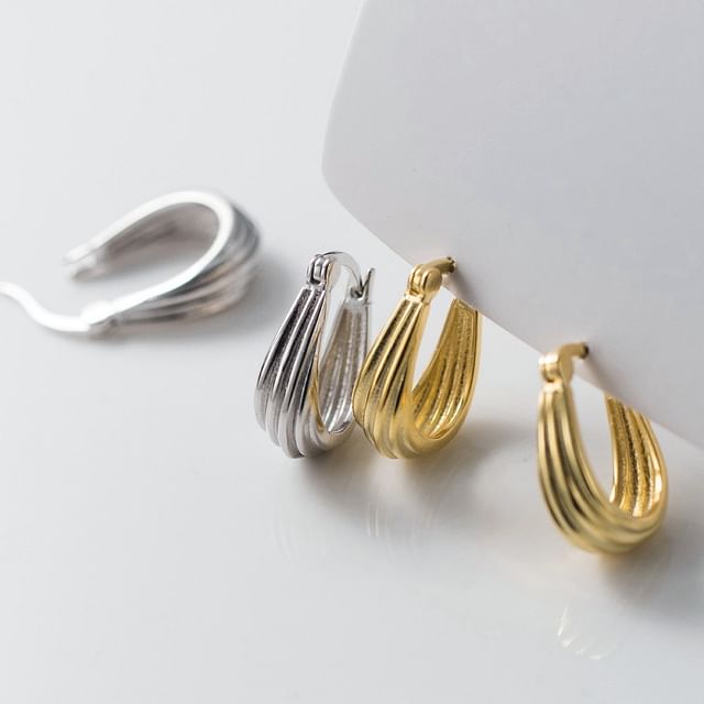 A-ROCH-925 Sterling Silver Textured Hoop Earrings