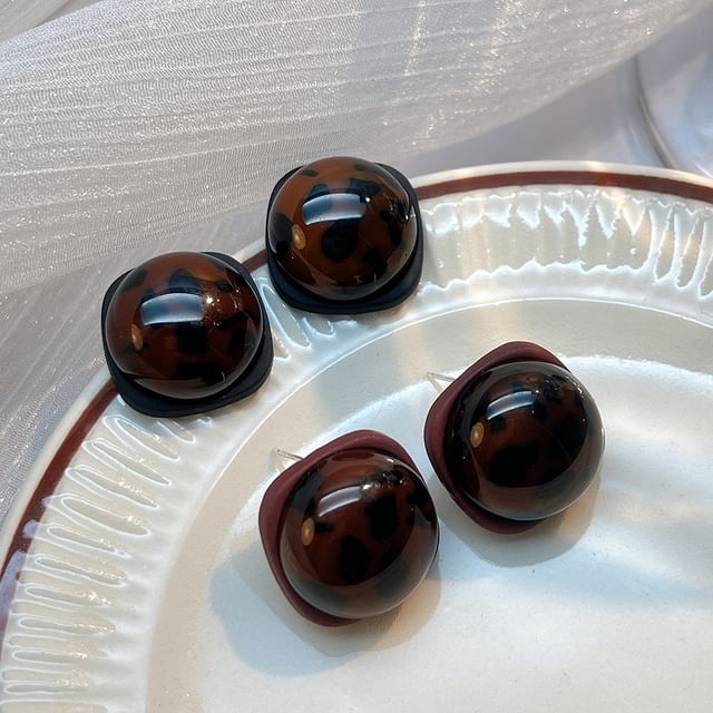 Poppin-Leopard Print Ball Stud Earring