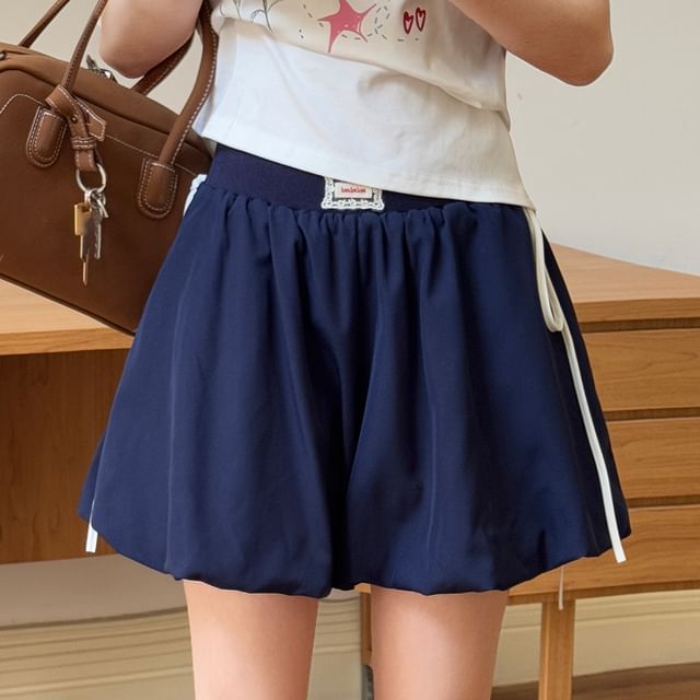Shopherd-Drawstring Waist Mini A-Line Skirt