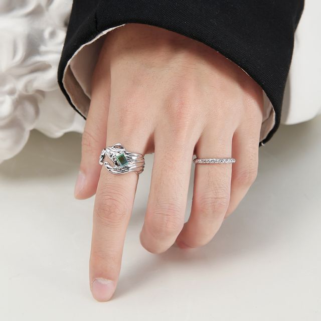 Black Degree-Rhinestone Open Ring