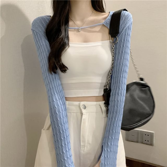 Ukiyo-Plain Cable Knit Crop Cardigan