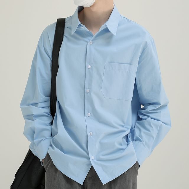 DAZO Studios-Long-Sleeve Plain Button-Up Shirt