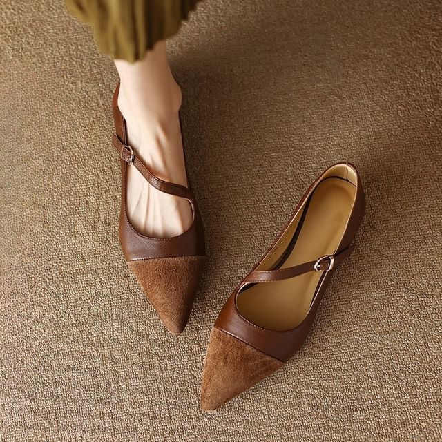 Karlao-Faux Leather Pointed Flats