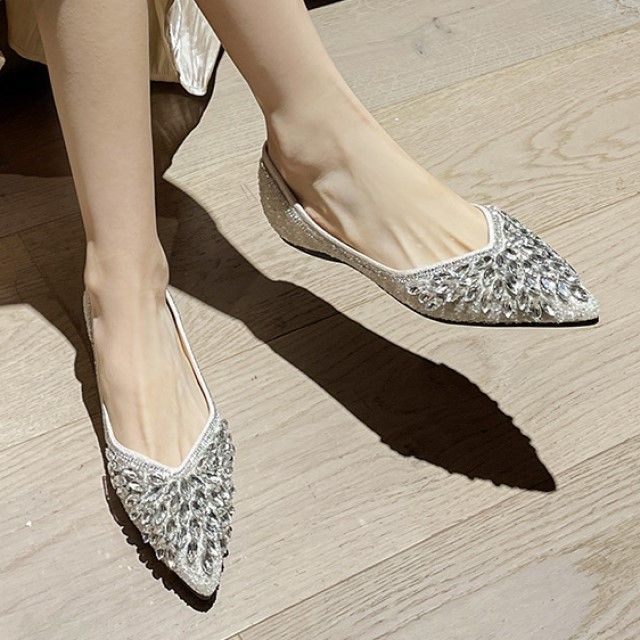 Aegina - Pointy-Toe Rhinestone Flats | YesStyle