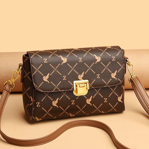 Mayanne - Genuine Leather Bird Print Flap Crossbody Bag