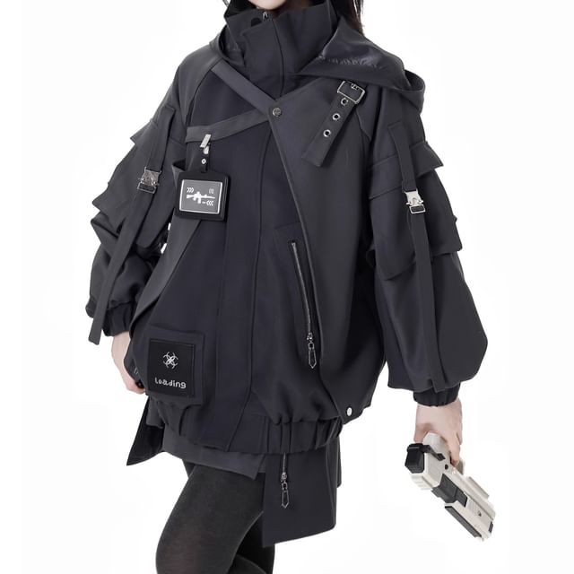Florimi-Buckled Hooded Zip-Up Utility Jacket
